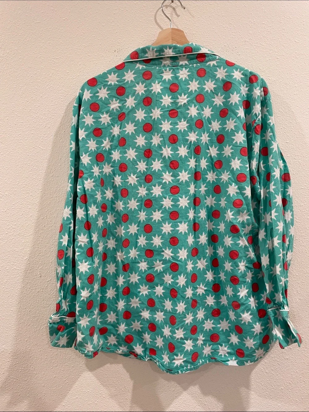 PrintFresh Matching Pajama Set Blue Star & Red Dot Button-Up Shirt Pants XL